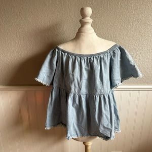 Denim off the shoulder crop top